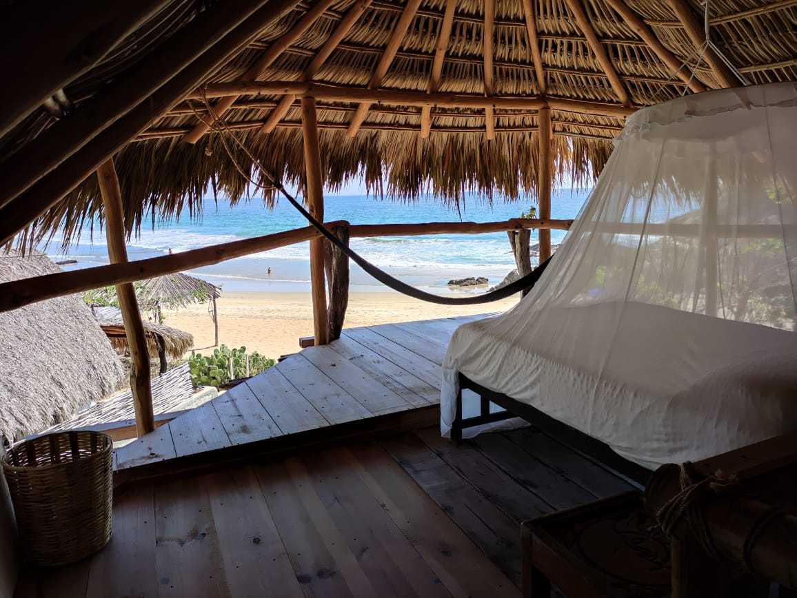 View of Bed and Zipolite from Beach House at Shambhala Visión
